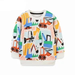 Mini Fashion™ - Geweldige Printen - Sweater Wit - Graafmachine / 120 (5 jaar) | Educatief Speelgoed