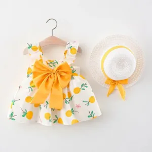 Mini Fashion™ – Zoet&Zomers– Fruit Jurk (incl. GRATIS strohoed) Geel / 80 (9–12 maanden) | Educatief Speelgoed