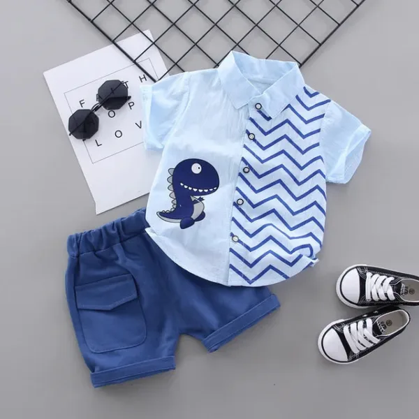 Mini Fashion™ - Overhemd dino met broekje Blauw / 100 (3 jaar) | Educatief Speelgoed - Afbeelding 1