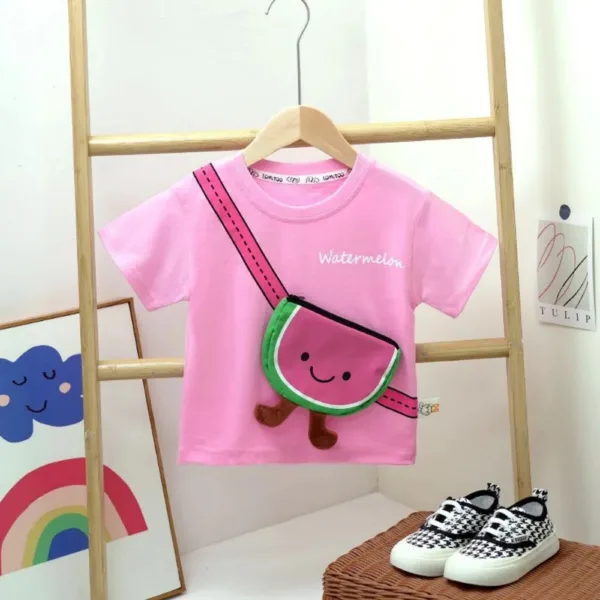 Mini Fashion™ - Fruitige Look - T-Shirt Roze - Watermeloen / 100 (2-3 jaar) | Educatief Speelgoed - Afbeelding 1
