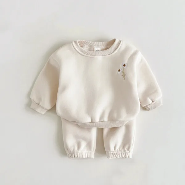Mini Fashion™ - Warm&Comfortabel - Trainingspak met Bloemenborduursel Beige / 73 (6-12 maanden) | Educatief Speelgoed - Afbeelding 1