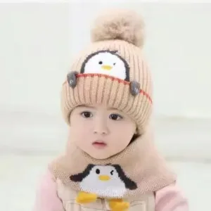 Mini Fashion™ - Schattig Pinguin Design - Kinder Muts&Sjaal Beige / One Size | Educatief Speelgoed
