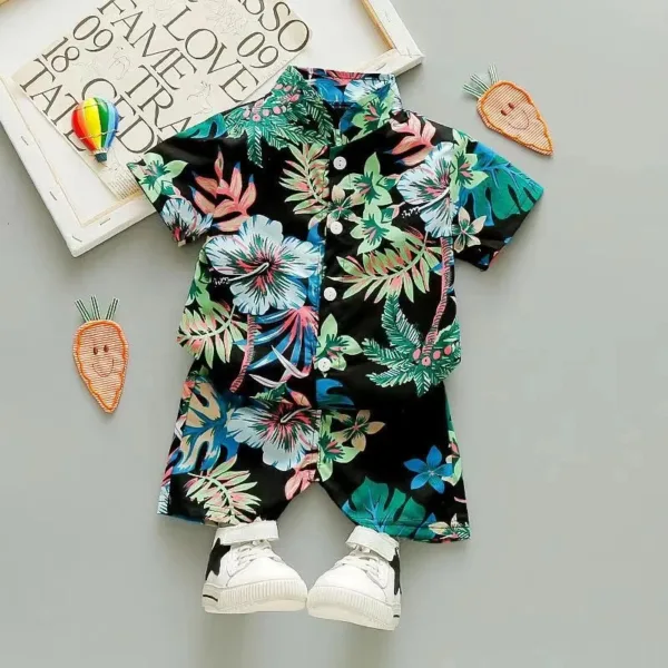 Mini Fashion™ - Fris&Vrolijk - Bloemen Jongens Setje Blauw / 110 (3-4 Jaar) | Educatief Speelgoed - Afbeelding 1