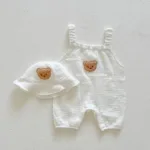 Mini Fashion™ - Koel&Comfortabel - Babytuinbroek met hoed Gebroken wit / 74 (6-9 maanden) | Educatief Speelgoed