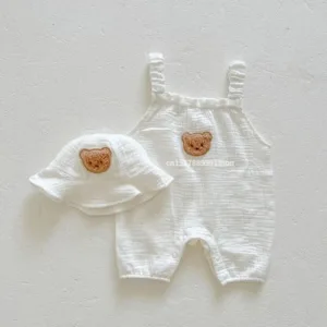 Mini Fashion™ - Koel&Comfortabel - Babytuinbroek met hoed Gebroken wit / 80 (9-12 maanden) | Educatief Speelgoed