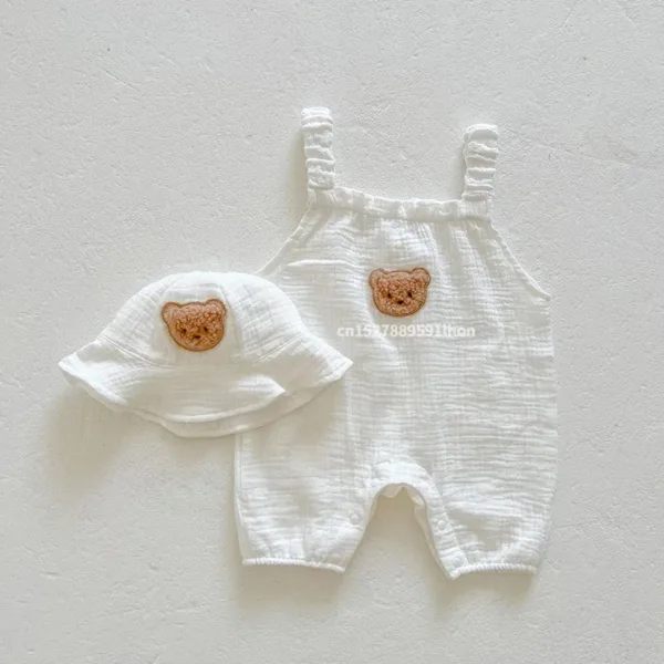 Mini Fashion™ - Koel&Comfortabel - Babytuinbroek met hoed Gebroken wit / 80 (9-12 maanden) | Educatief Speelgoed - Afbeelding 1