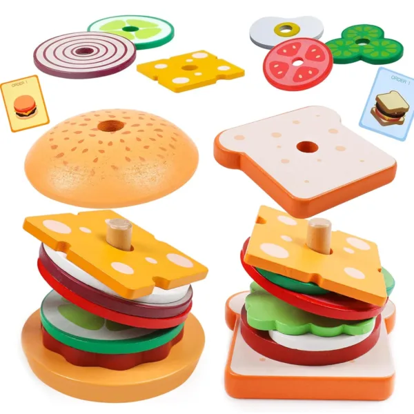 Woods™ - Smakelijk Stapelen - Sandwich Bouwspeelgoed Hamburger | Educatief Speelgoed - Afbeelding 1