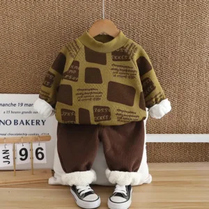 Mini Fashion™ - Warm&Stijlvol - 2-Delige Fleece Set Groen / 90 (2 jaar) | Educatief Speelgoed