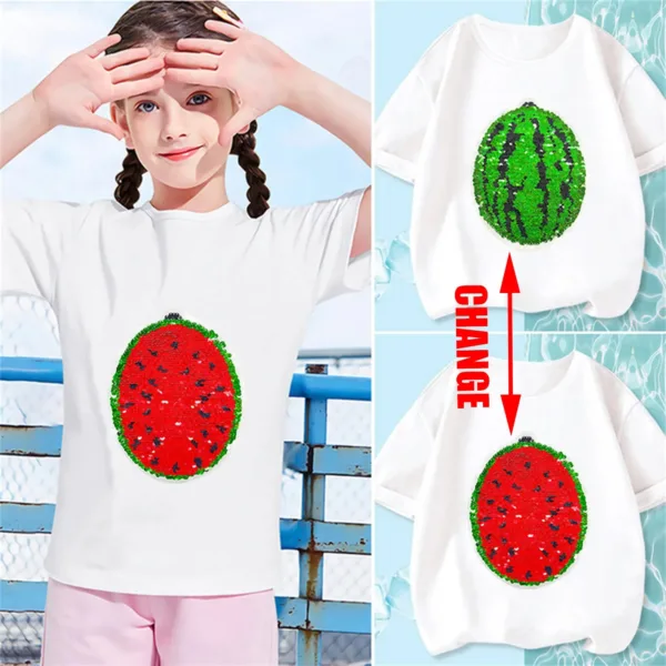 Mini Fashion™ - Schitter&Transformeer - Watermeloen T-shirt 150 (8-9 jaar) | Educatief Speelgoed - Afbeelding 1