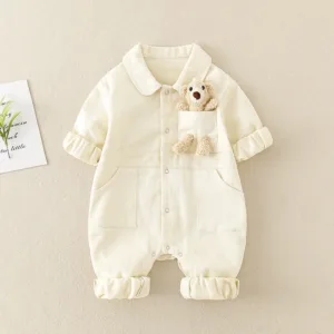 Mini Fashion™ - Comfortabel&Stijlvol - Denim Jumpsuit Wit / 90 (12-18 maanden) | Educatief Speelgoed