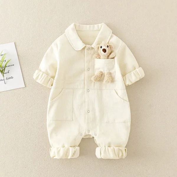 Mini Fashion™ - Comfortabel&Stijlvol - Denim Jumpsuit Wit / 90 (12-18 maanden) | Educatief Speelgoed - Afbeelding 1