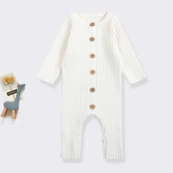 Mini fashion™ - Zachte'Knitted'Katoenen Stof - Gebreide Romper Wit / 59 (0-3 maanden) | Educatief Speelgoed - Afbeelding 1