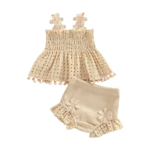 Mini Fashion™ - Speels&Luchtig - Zomer Set Meisje Crème / 85 (12–18 maanden) | Educatief Speelgoed