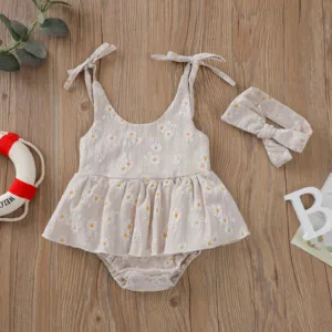 Mini Fashion™ - Zomer Jurk&Haarband Grijs / 80 (9-12 maanden) | Educatief Speelgoed