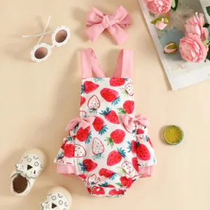 Mini Fashion™ - Koe of Aardbei - Meiden Rompertje Aardbei / 12-18 maanden | Educatief Speelgoed