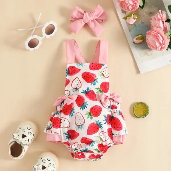 Mini Fashion™ - Koe of Aardbei - Meiden Rompertje Aardbei / 12-18 maanden | Educatief Speelgoed - Afbeelding 1
