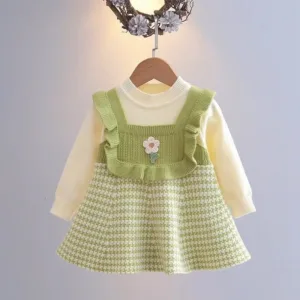 Mini Fashion™ - Schattige Look - Jurk met lange mouwen Groen / 80 (1 jaar) | Educatief Speelgoed