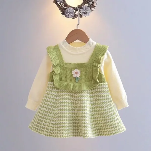 Mini Fashion™ - Schattige Look - Jurk met lange mouwen Groen / 110 (4 jaar) | Educatief Speelgoed - Afbeelding 1