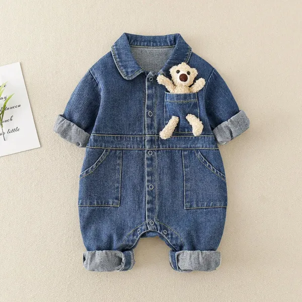 Mini Fashion™ - Comfortabel&Stijlvol - Denim Jumpsuit Blauw / 66 (3-6 maanden) | Educatief Speelgoed - Afbeelding 1