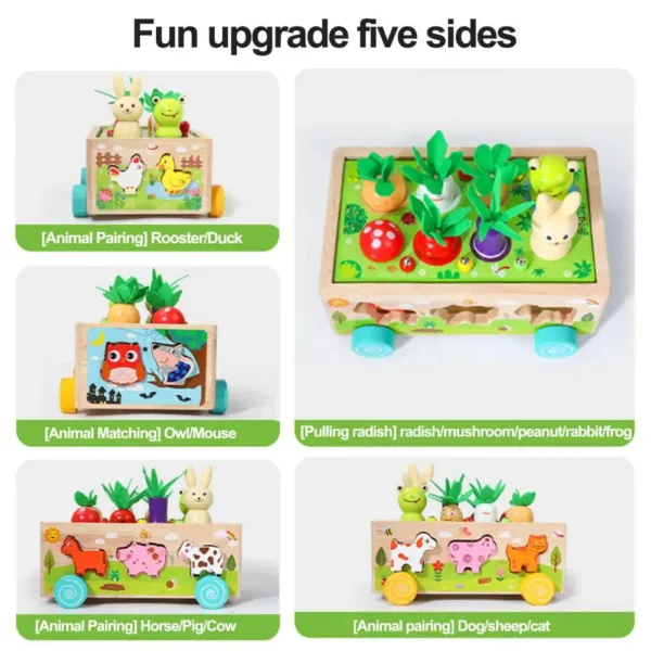 Woods™  - Vormpret in een wagen - Dieren en Groente puzzel | Educatief Speelgoed - Afbeelding 1