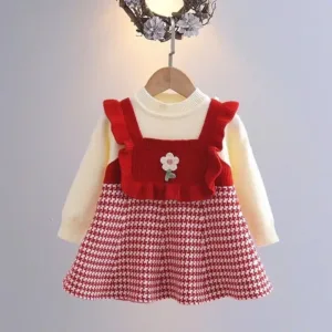 Mini Fashion™ - Schattige Look - Jurk met lange mouwen Rood / 120 (5 jaar) | Educatief Speelgoed