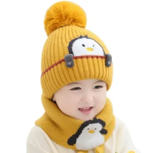 Mini Fashion™ - Schattig Pinguin Design - Kinder Muts&Sjaal Geel / One Size | Educatief Speelgoed