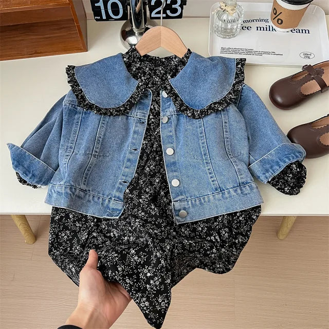 image_82_Girls_Princess_Sweet_pcs_Suit_Spring_Autumn_Children_Baby_Kids_Flower_DressDenim_Jacket_Outerwear_Suit_Toddler_Outfits_6 Enchanted Blossom™ - Spijkerjas in combinatie met jurk Jas + Jurk / 104 (4 jaar) | Educatief Speelgoed - Afbeelding 1