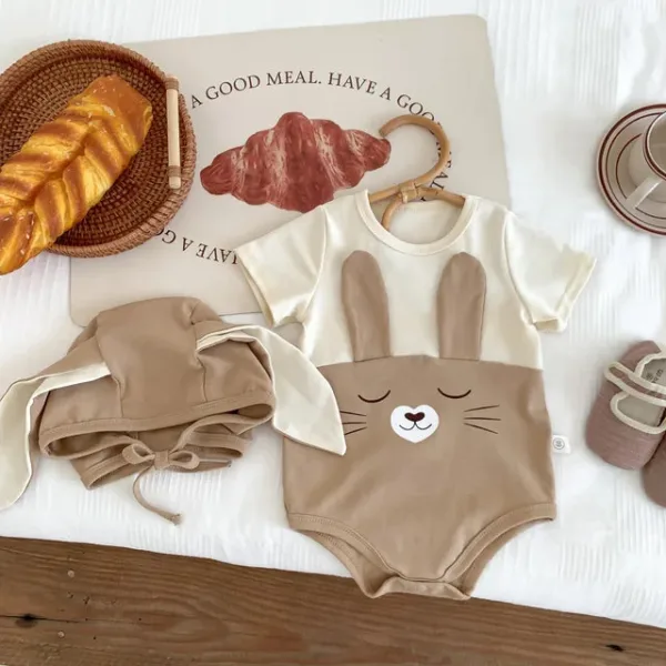 Mini Fashion™ - Comfortabel Katoen - Babysuit Bruin - Korte mouwen / 73(6-12 maanden) | Educatief Speelgoed - Afbeelding 1