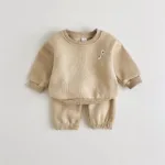 Mini Fashion™ - Warm&Comfortabel - Trainingspak met Bloemenborduursel Khaki / 100 (2-3 jaar) | Educatief Speelgoed