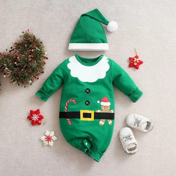 Mini Fashion™ - Zacht Materiaal - Baby Kerstkostuum Groen Wit / 62 (0-3 maanden) | Educatief Speelgoed - Afbeelding 1