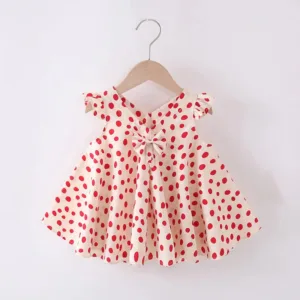 Mini Fashion™ - Speels&Elegant - Meisjes Zomer Jurk Rode stippen / 80 (12-18 maanden) | Educatief Speelgoed