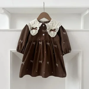 Mini Fashion™ - Sprookjes&Stijl - Baby Jurkje Bruin / 100 (3-4 Jaar) | Educatief Speelgoed