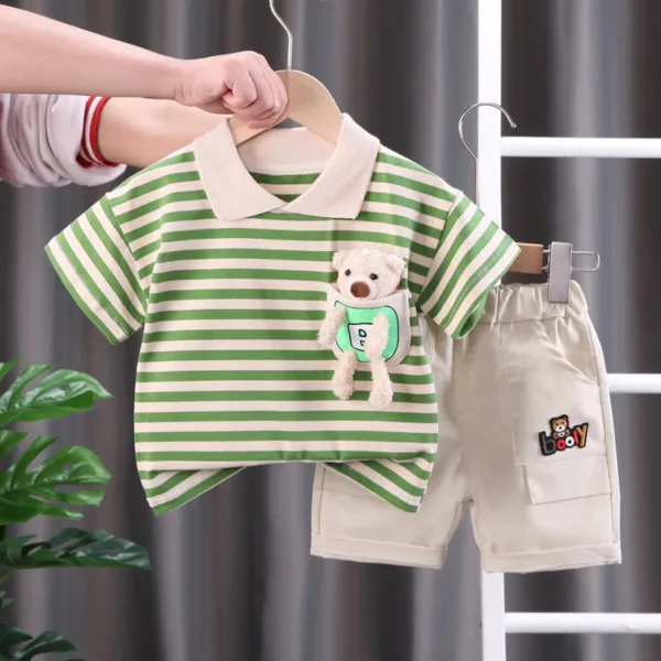 Mini Fashion™ - Streepjespak - Katoenen Kledingset Groen / 98 (3 jaar) | Educatief Speelgoed - Afbeelding 1