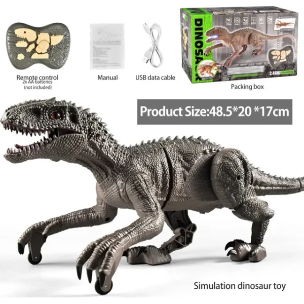 DinoRacer™ - Prehistorisch Plezier - RC Dino Velociraptor Grijs | Educatief Speelgoed - Afbeelding 1