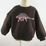 Mini Fashion™ - Leuke Printen - Trui Donker Bruin - Dino / 130 (6 jaar) | Educatief Speelgoed
