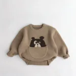 Mini Fashion™ - Leuke Print met Buidel - Dieren Trui Khaki / 80 (1 jaar) | Educatief Speelgoed
