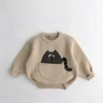 Mini Fashion™ - Leuke Print met Buidel - Dieren Trui Beige / 90 (2 jaar) | Educatief Speelgoed