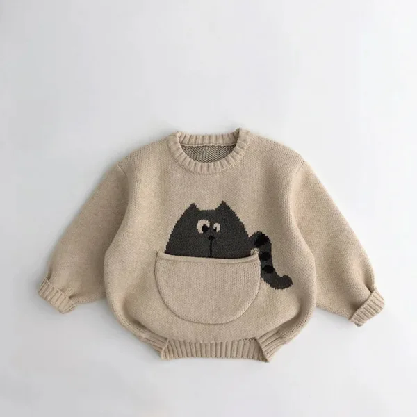 Mini Fashion™ - Leuke Print met Buidel - Dieren Trui Beige / 90 (2 jaar) | Educatief Speelgoed - Afbeelding 1