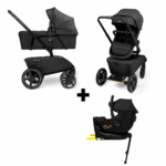 Set |Kinderwagen The Jiffle Wagon 2 Black Incl. Autostoel Novi Baby Jacky Pro 360 All Black&Base + GRATIS Voetenzak