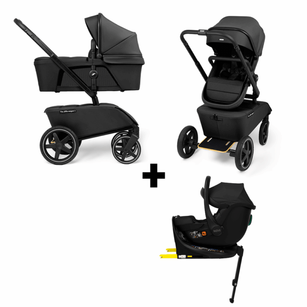 Set |Kinderwagen The Jiffle Wagon 2 Black Incl. Autostoel Novi Baby Jacky Pro 360 All Black&Base + GRATIS Voetenzak - Afbeelding 1
