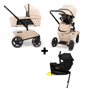 Set |Kinderwagen The Jiffle Wagon 2 Clay + Autostoel Novi Baby Jacky Pro 360 All Black&Base + GRATIS voetenzak