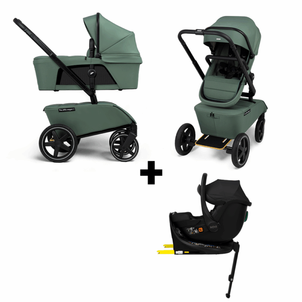 Set |Kinderwagen The Jiffle Wagon 2 Pine + Autostoel Novi Baby Jacky Pro 360 All Black&Base + GRATIS Voetenzak - Afbeelding 1