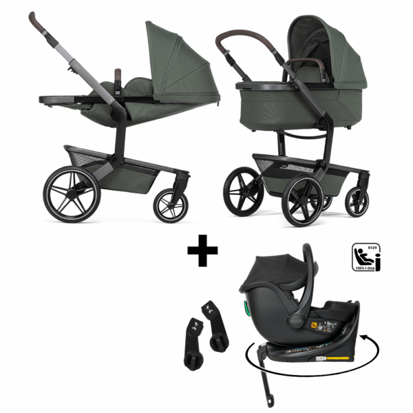 Kinderwagen Joolz Day5 Forest Green + Autostoel Jacky Pro 360° All Black&Base&Adapterset - Afbeelding 1