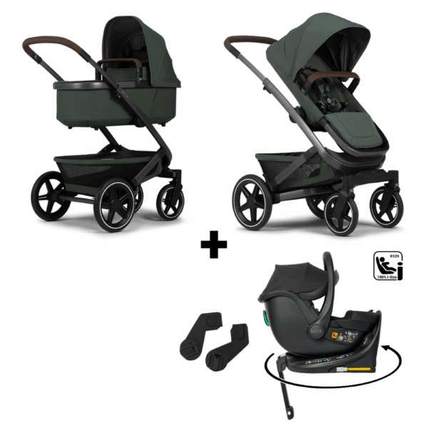 Kinderwagen Joolz Geo³ Forest Green + Autostoel Jacky Pro 360° All Black&Base&Adapterset - Afbeelding 1