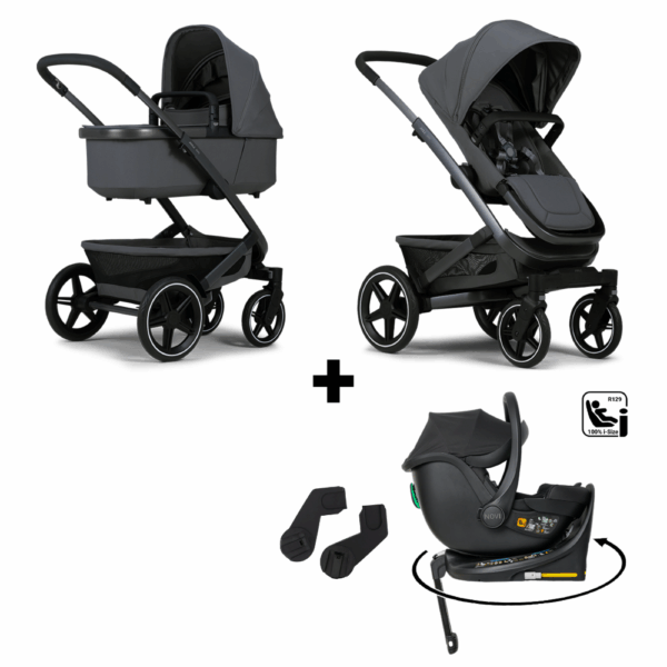 Kinderwagen Joolz Geo³ Stone Grey + Autostoel Jacky Pro 360° All Black&Base&Adapterset - Afbeelding 1