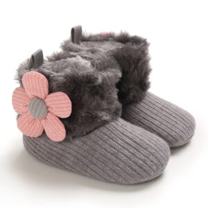 Mini Fashion™ - Altijd Warme Voeten - Kinder Winterschoenen Grijs - Roze Bloem / 18 (6-12 maanden) | Educatief Speelgoed