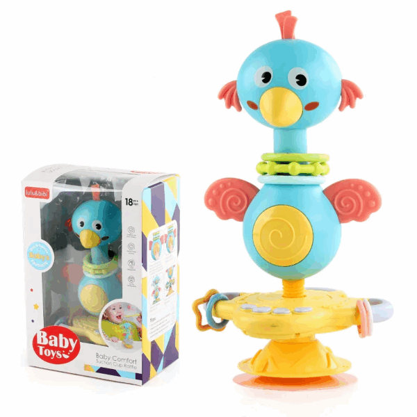 Soothing Rattle Toy™ - Sensorisch Baby Speelgoed met zuignap Blauwe Vogel Ringen | Educatief Speelgoed - Afbeelding 1