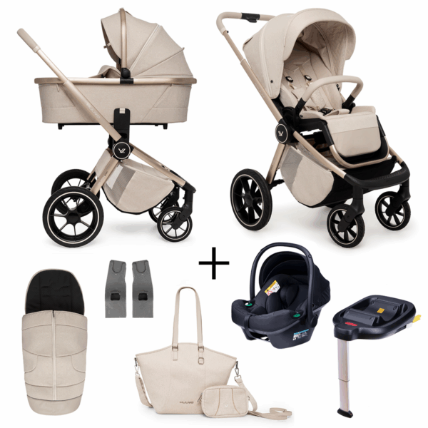 Kinderwagen Muuvo Quick Boho 2-in-1 Set Beige + Autostoel Novi Baby Jewel All Black&Base&Adapterset - Afbeelding 1