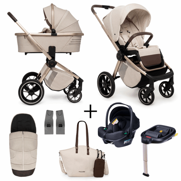 Kinderwagen Muuvo Quick Boho 2-in-1 Set Beige Brown + Autostoel Novi Baby Jewel All Black&Base&Adapterset - Afbeelding 1