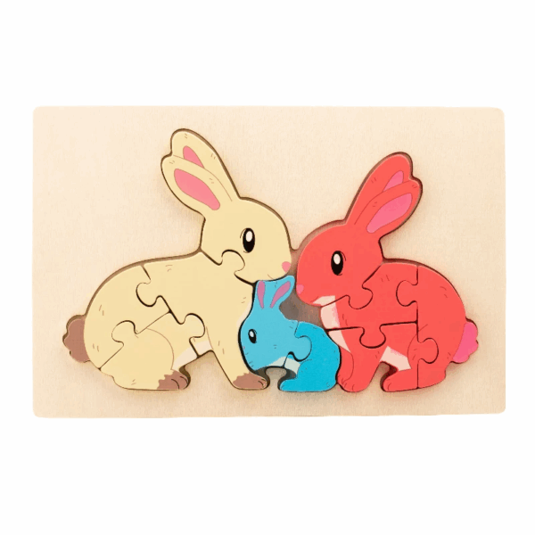 Animal Puzzle™ – Ontdek&Leer– Cartoon Houten Puzzel Konijn | Educatief Speelgoed - Afbeelding 1